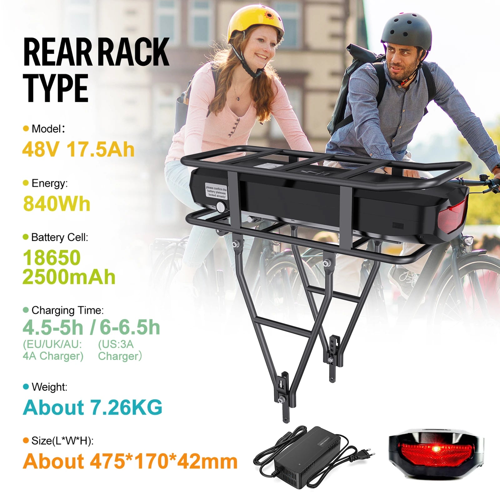 [3 Days Delivery]  36V 48V 52V Ebike Luggage Rack Battery 17.5Ah 22.5Ah Racktype for  Bafang  Motor (W/ Charger & BMS Board)