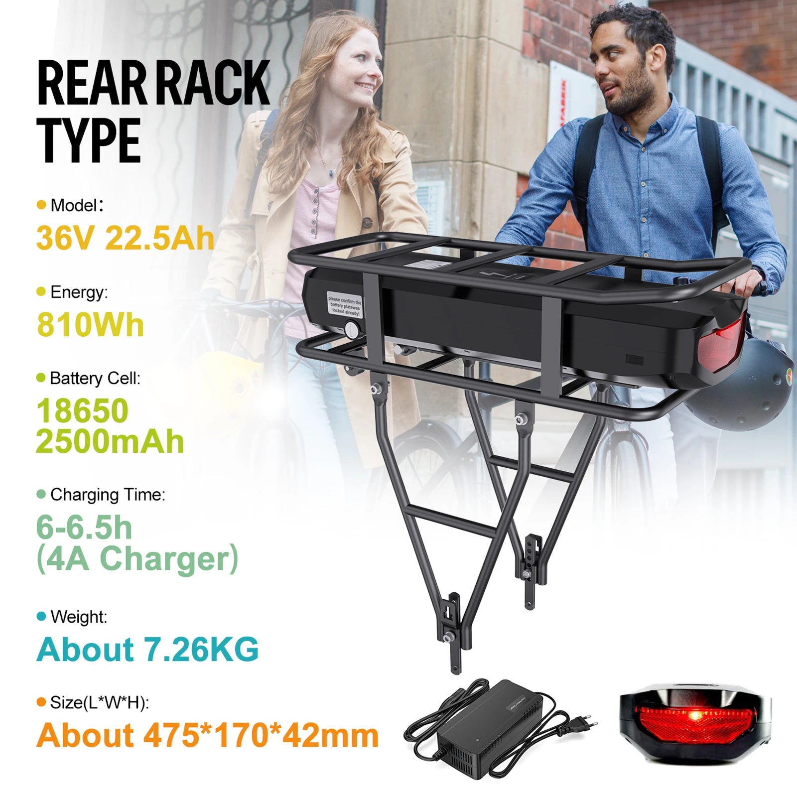 [3 Days Delivery]  36V 48V 52V Ebike Luggage Rack Battery 17.5Ah 22.5Ah Racktype for  Bafang  Motor (W/ Charger & BMS Board)