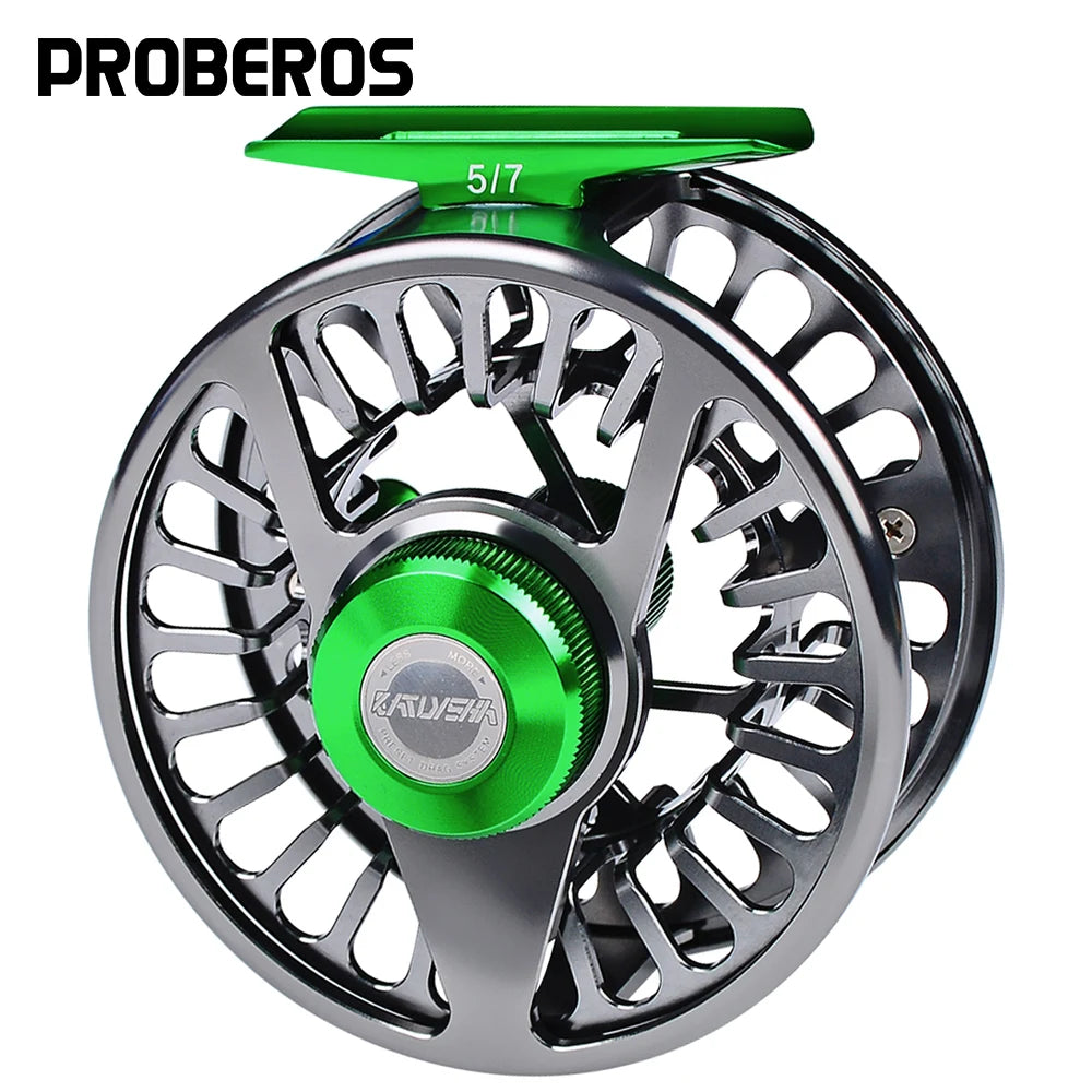PROBEROS Aluminum 3+1 BB Fly Fishing Wheel Green & Gun Color Fly Fishing Reel CNC Machine Right & Left Handle Fly Reel