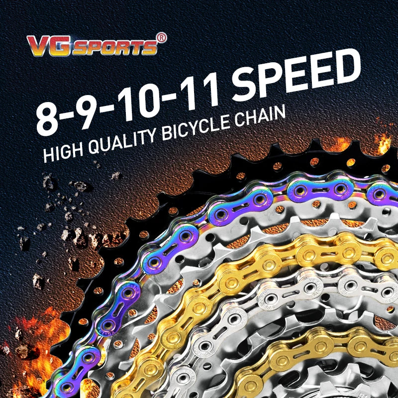 VG Sports Bicycle Chain 6 7 8 9 10 11 Speed 8s 9s 10s 11s Velocidade Titanium Rainbow Gold MTB Mountain Road Bike Chains Parts