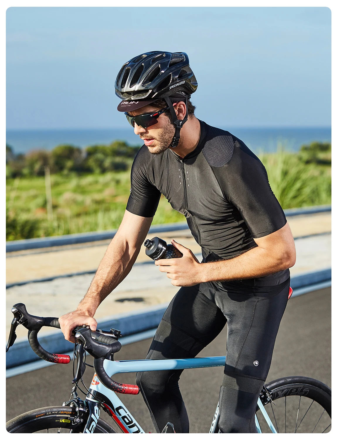 RION Cycling Men's Bike Black Reflective Jerseys Short Sleeves Summer Motocross Mountain Bike Downhill Racing Road Bicycle Tops