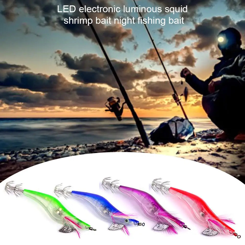 Flashing LED Fishing Lure Flash Light 10cm Minnow Luminous Squid Jig Shrimp Bait Night Fishing Lure Random Color Delivery 1PC