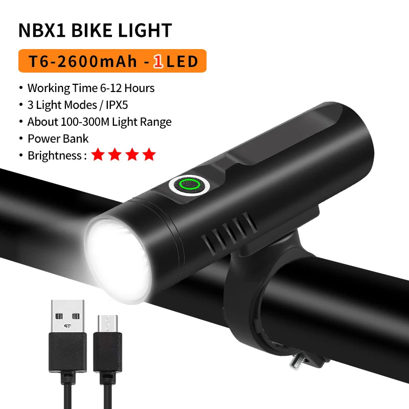 10000-1200mAh Bike Light USB Rechargeable Front Headlight 18650 Battery LED Flashlight for Bicycle Road MTB Lamps Bicycle Light