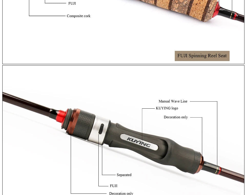 KUYING Teton UL Ultra-light Soft Fishing Rod 1.8m 1.9m 1.92m Lure Carbon Casting Spinning Cane Pole Medium Action FUJI Part