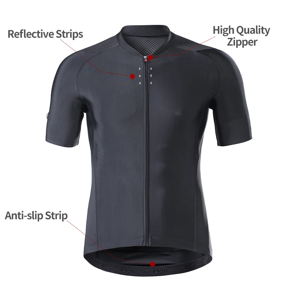 RION Cycling Men's Bike Black Reflective Jerseys Short Sleeves Summer Motocross Mountain Bike Downhill Racing Road Bicycle Tops
