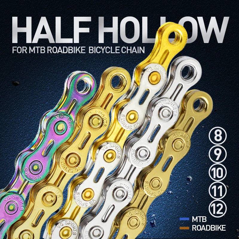 VG Sports Bicycle Chain 6 7 8 9 10 11 Speed 8s 9s 10s 11s Velocidade Titanium Rainbow Gold MTB Mountain Road Bike Chains Parts