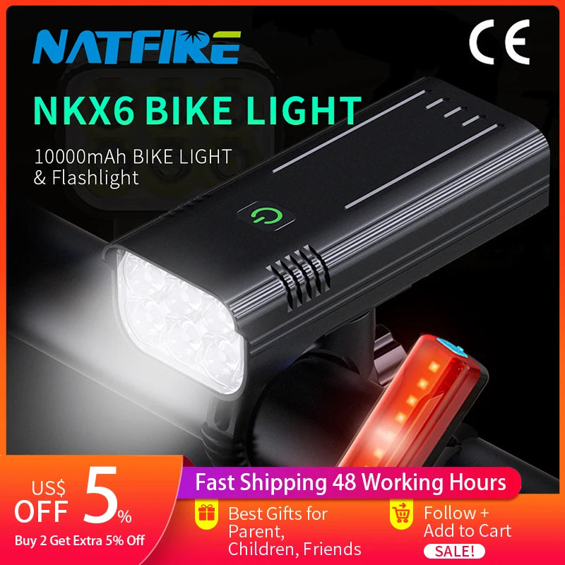 10000-1200mAh Bike Light USB Rechargeable Front Headlight 18650 Battery LED Flashlight for Bicycle Road MTB Lamps Bicycle Light