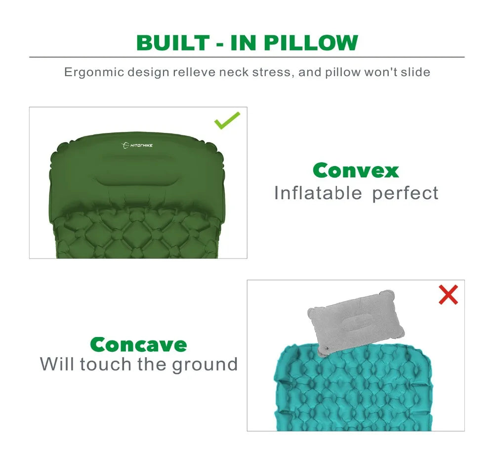 Hitorhike Inflatable mattress Cushion Sleeping Bag Mat Fast Filling Air Moistureproof Camping beach Mat With Pillow Sleeping Pad