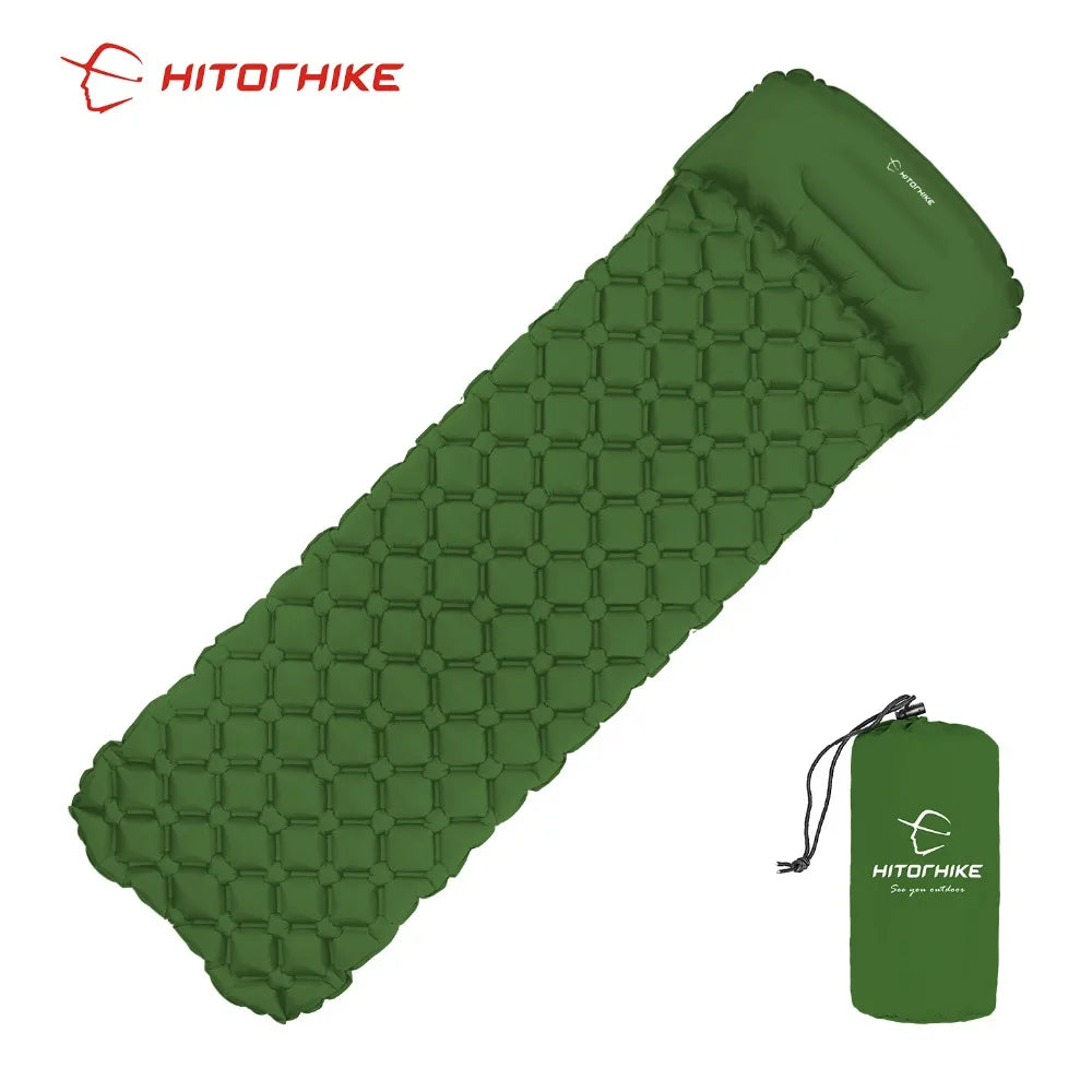 Hitorhike Inflatable mattress Cushion Sleeping Bag Mat Fast Filling Air Moistureproof Camping beach Mat With Pillow Sleeping Pad