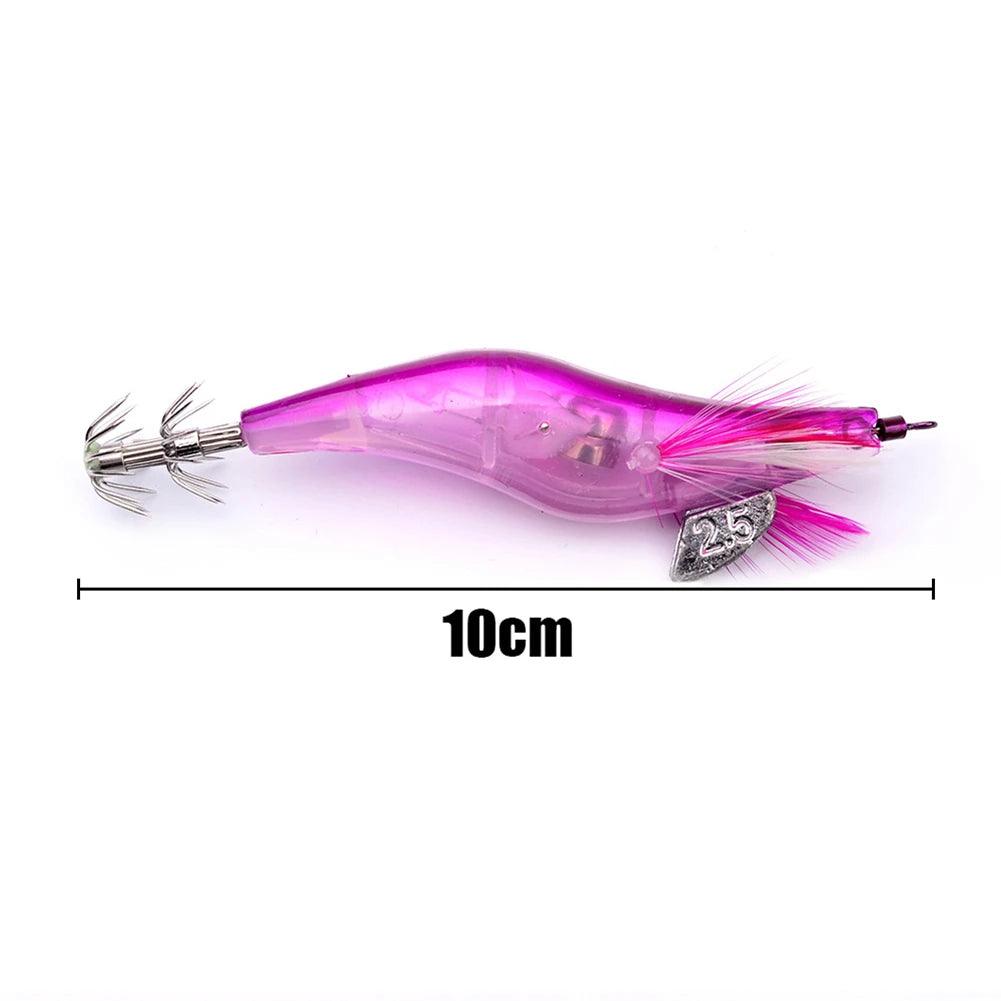 Flashing LED Fishing Lure Flash Light 10cm Minnow Luminous Squid Jig Shrimp Bait Night Fishing Lure Random Color Delivery 1PC