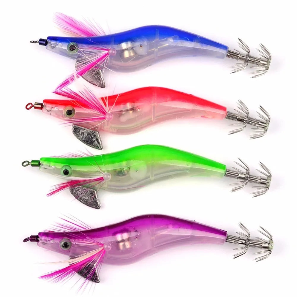 Flashing LED Fishing Lure Flash Light 10cm Minnow Luminous Squid Jig Shrimp Bait Night Fishing Lure Random Color Delivery 1PC