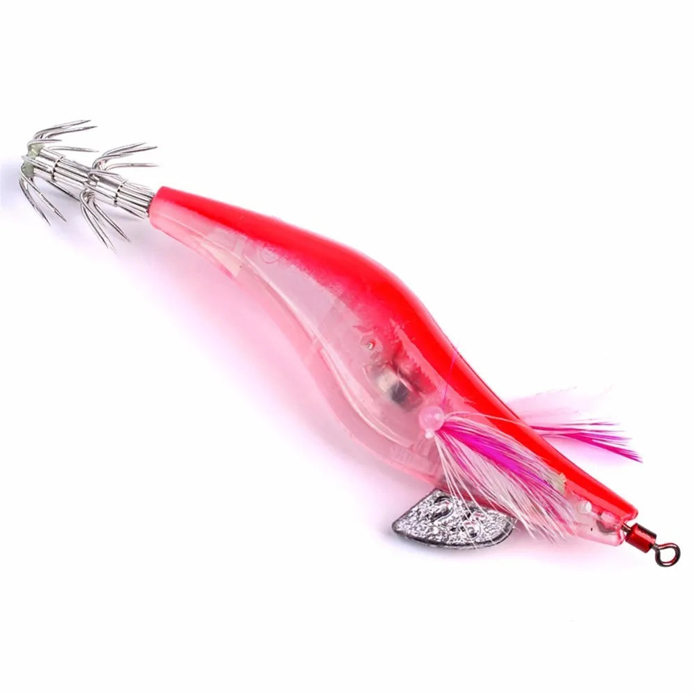 Flashing LED Fishing Lure Flash Light 10cm Minnow Luminous Squid Jig Shrimp Bait Night Fishing Lure Random Color Delivery 1PC