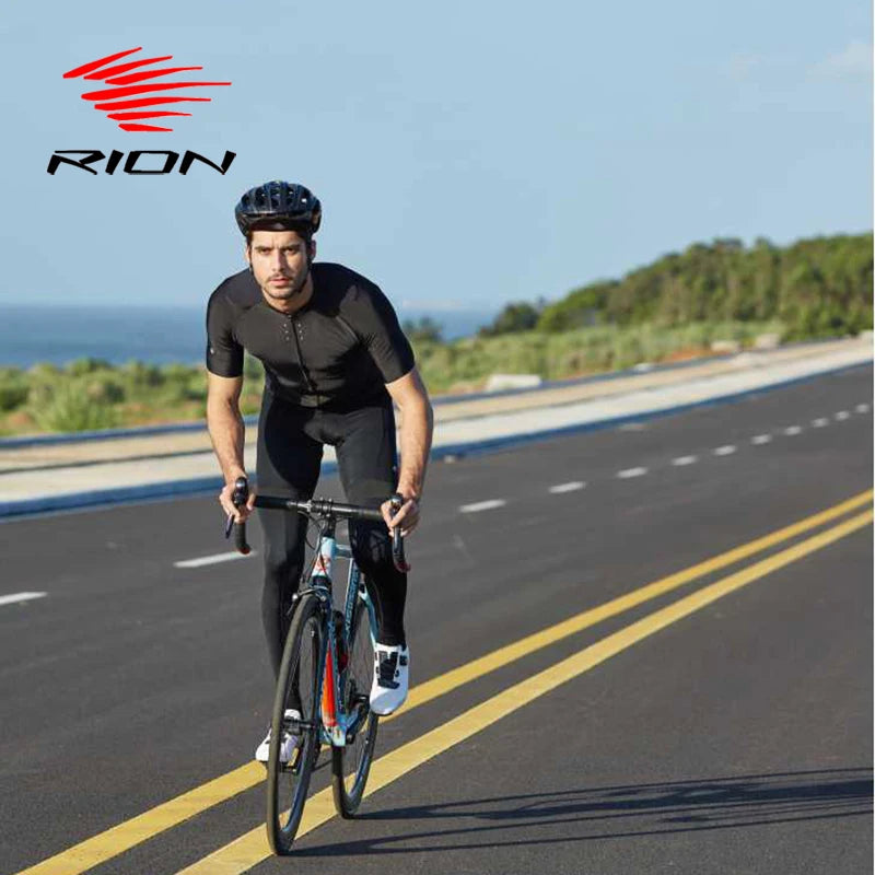 RION Cycling Men's Bike Black Reflective Jerseys Short Sleeves Summer Motocross Mountain Bike Downhill Racing Road Bicycle Tops