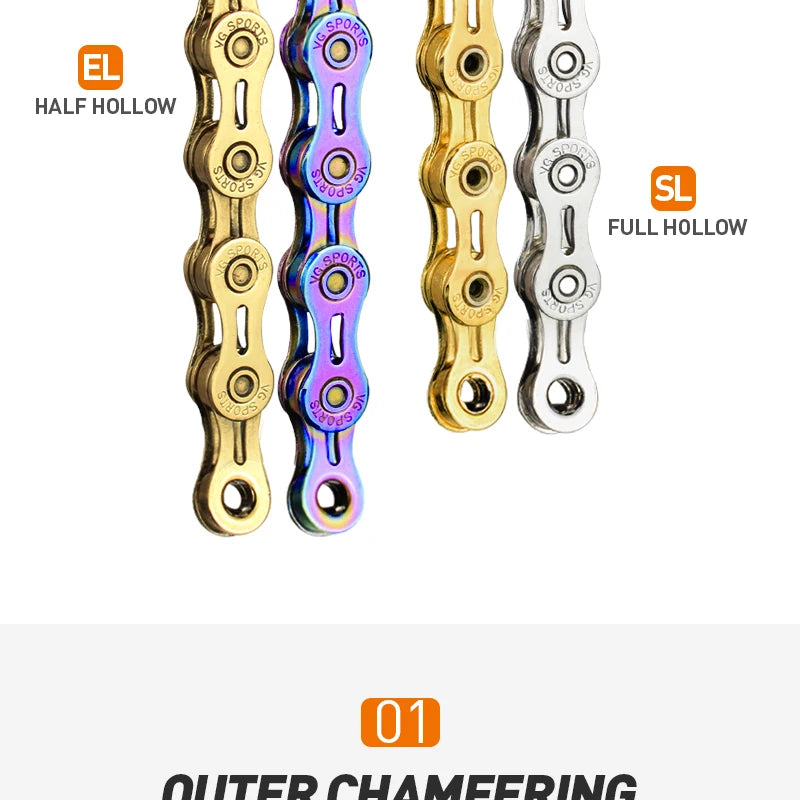 VG Sports Bicycle Chain 6 7 8 9 10 11 Speed 8s 9s 10s 11s Velocidade Titanium Rainbow Gold MTB Mountain Road Bike Chains Parts
