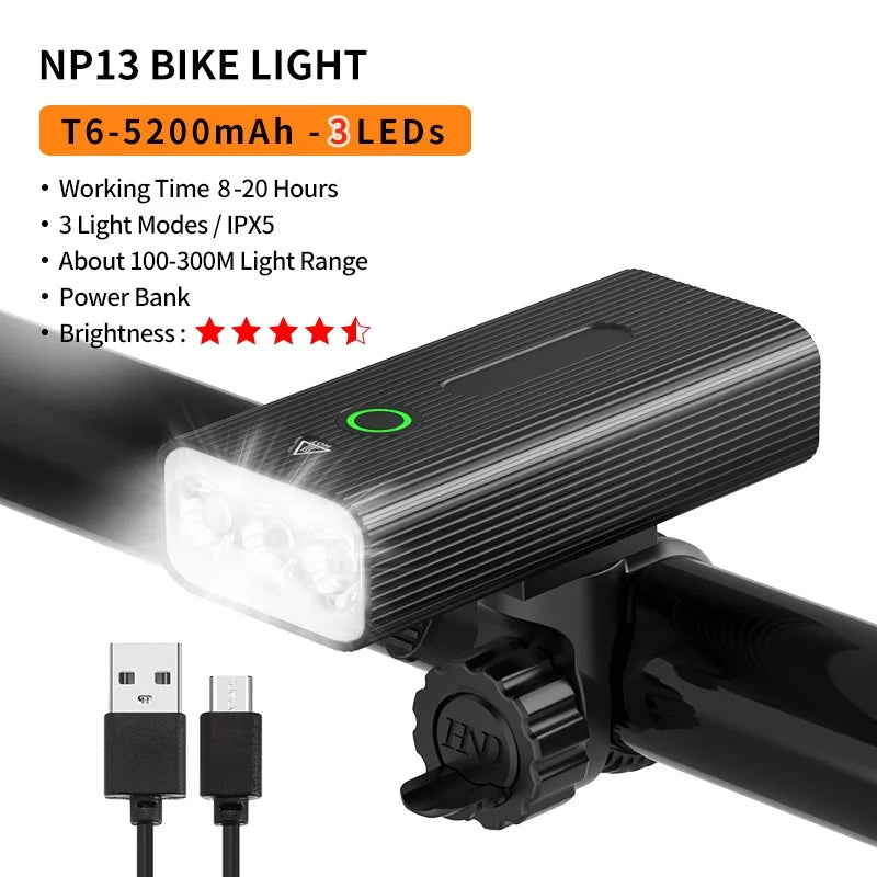 10000-1200mAh Bike Light USB Rechargeable Front Headlight 18650 Battery LED Flashlight for Bicycle Road MTB Lamps Bicycle Light