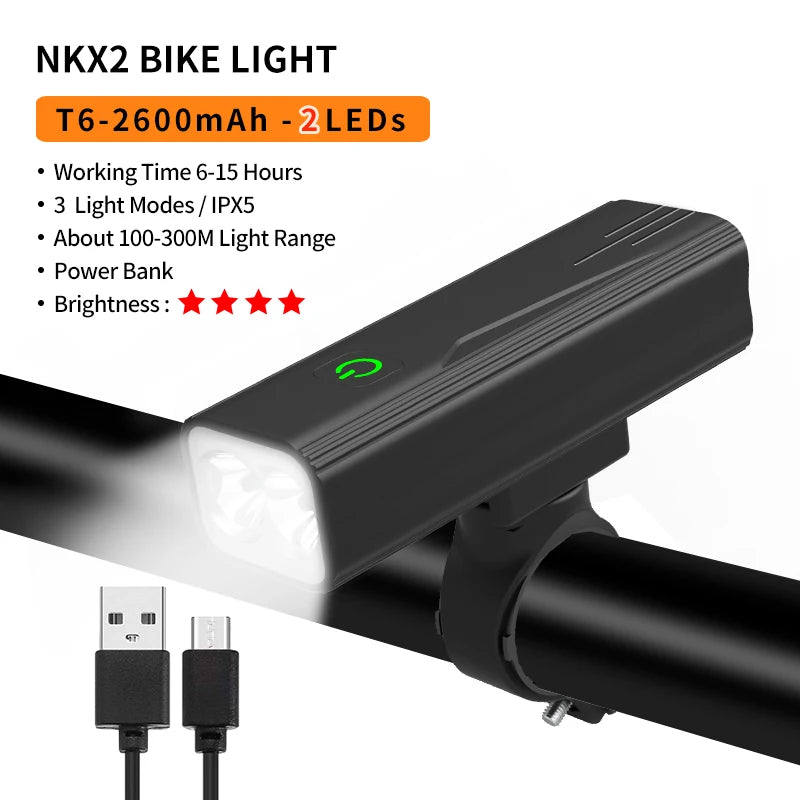 10000-1200mAh Bike Light USB Rechargeable Front Headlight 18650 Battery LED Flashlight for Bicycle Road MTB Lamps Bicycle Light