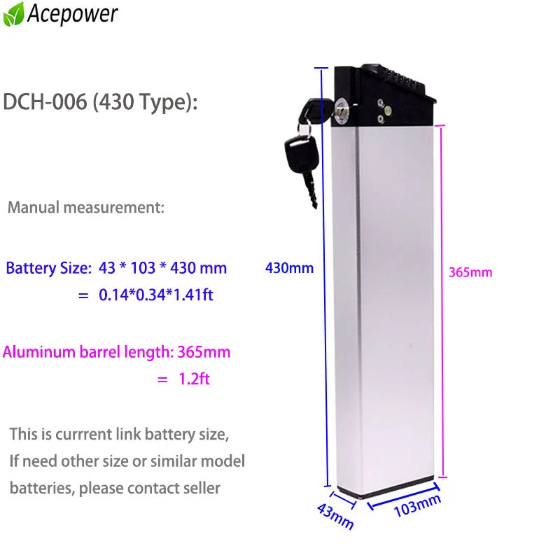 Folding E Bike Battery 48V 10.4Ah 12.8Ah 14Ah Amp DCH 006 for Samebike LO26 20LVXD30 XP2.0 Folding Electric Bicycle Batteries