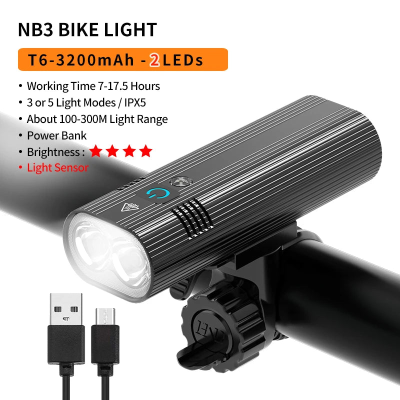 10000-1200mAh Bike Light USB Rechargeable Front Headlight 18650 Battery LED Flashlight for Bicycle Road MTB Lamps Bicycle Light