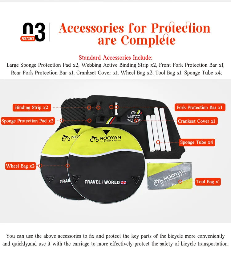 NOOYAH Bike Travel Case Bicycle Transport Bag EVA Case MTB Road Bike Accessories Hardshell Round Trip Suitcase Bike Travel Tools