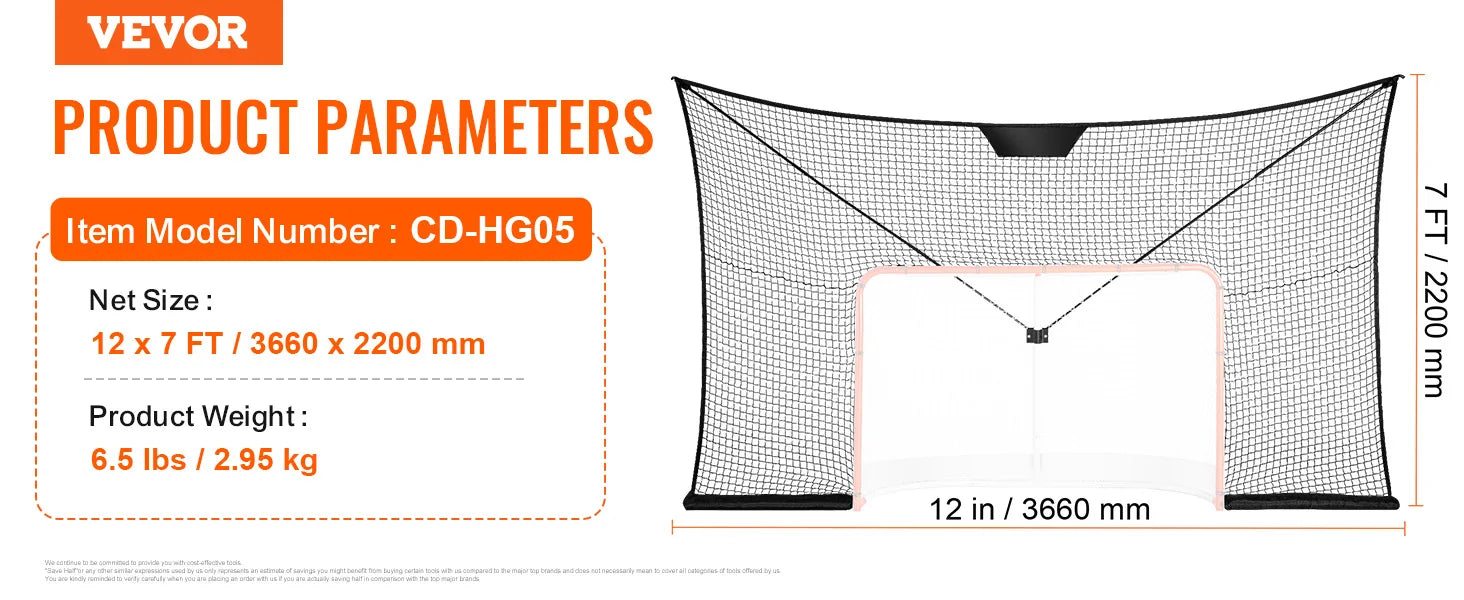 VEVOR 12x7ft Hockey Goal Backstop Net Street Hockey Sports Backstop Netting Portable Outdoor Hockey Training Net Target Net