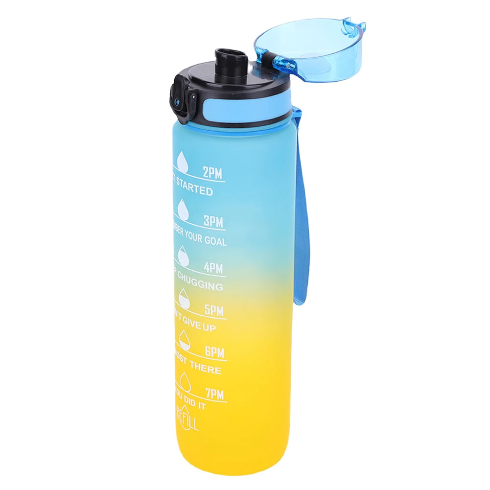 1000ml Motivational Water Bottle with Handle Frosted Gradient Cup Large Capacity Time Scale Water Cup for Fitness Yoga