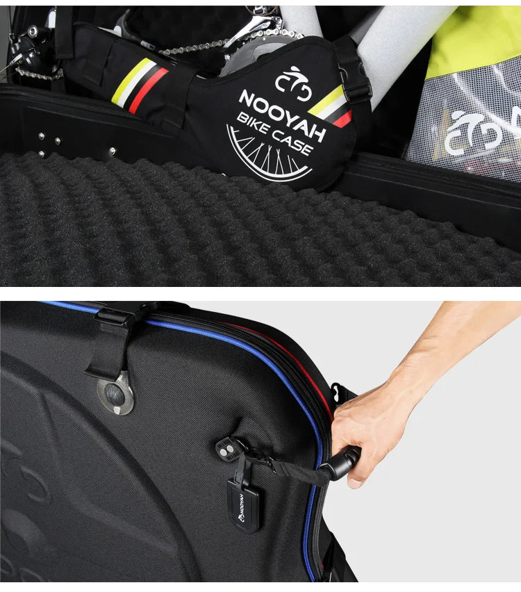 NOOYAH Bike Travel Case Bicycle Transport Bag EVA Case MTB Road Bike Accessories Hardshell Round Trip Suitcase Bike Travel Tools
