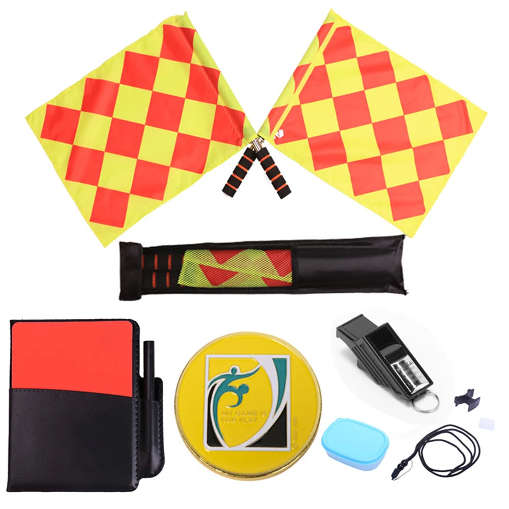 Soccer Referee Kit Referee Flag Soccer Referee Cards with Whistle Notebook and Pencil Sport Training Useful Referee Tool