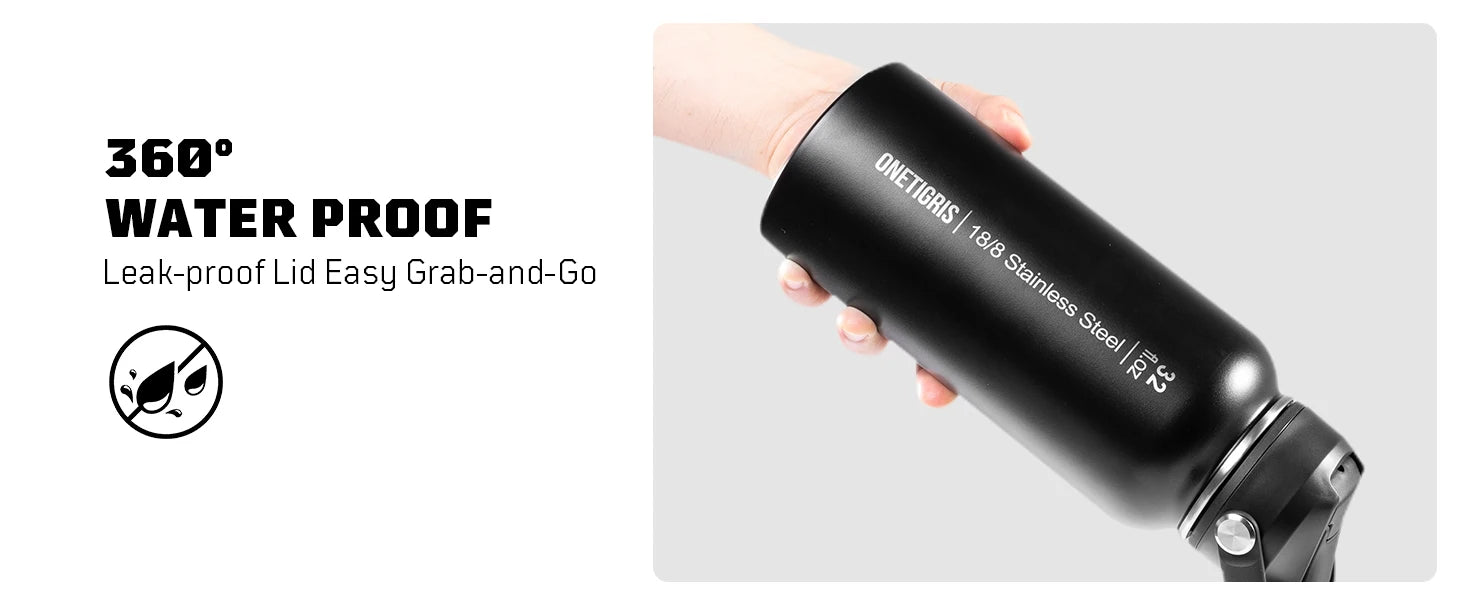 ONETIGRIS 32oz Insulated Water Bottle with Straw, 3 Lids, Sleeve, Leakproof Stainless Steel Thermos for Travel, Hiking, Gym