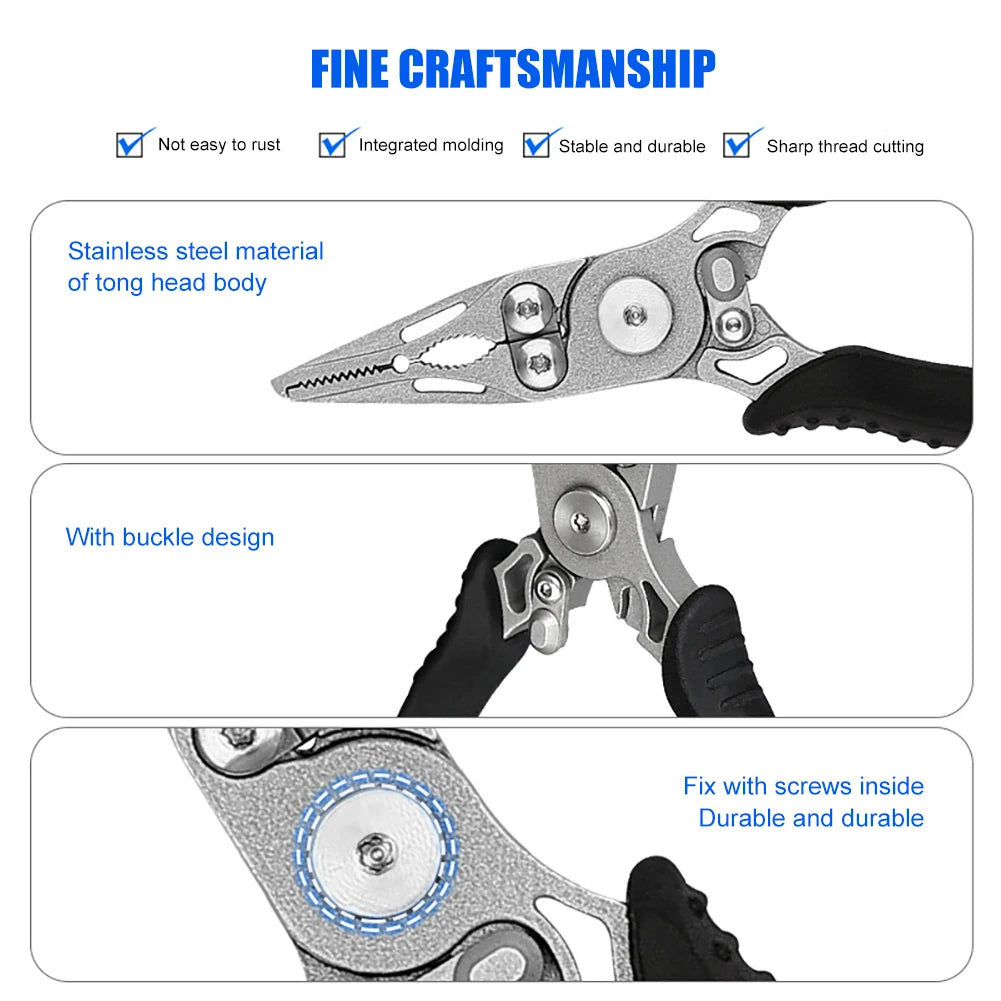 Portable Fishing Plier Scissor Stainless Steel Cutting Fish Line Tong Comfortable Grip Self-locking Buckle Fishing Tackle Tool