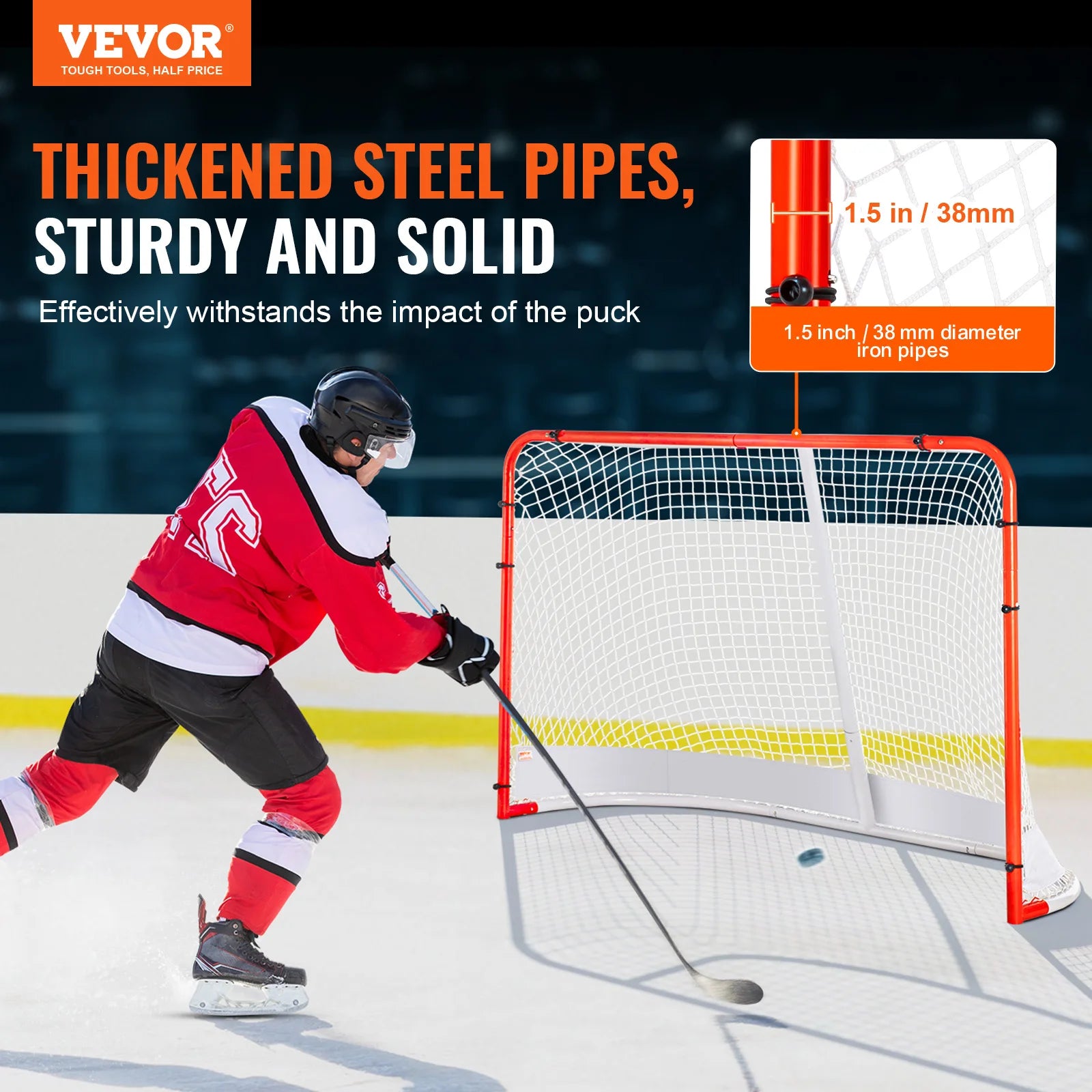 VEVOR Street Hockey Net, Indoor Outdoor Steel Hockey Goal, Official Regulation Hockey Training Goal Set, Portable Hockey Goal