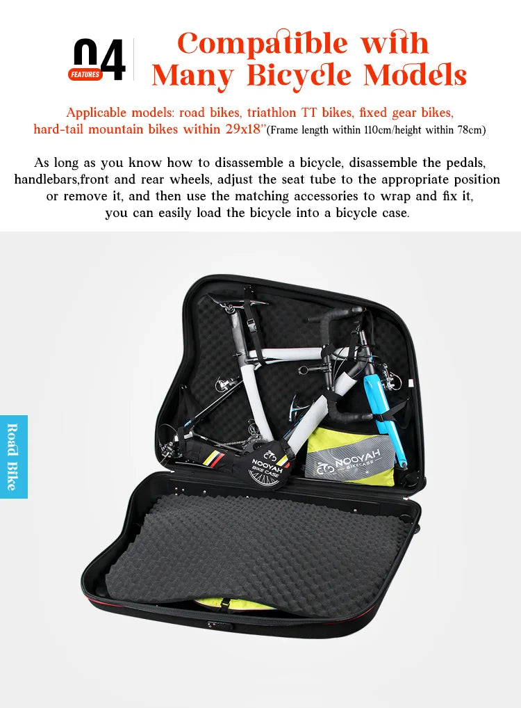 NOOYAH Bike Travel Case Bicycle Transport Bag EVA Case MTB Road Bike Accessories Hardshell Round Trip Suitcase Bike Travel Tools