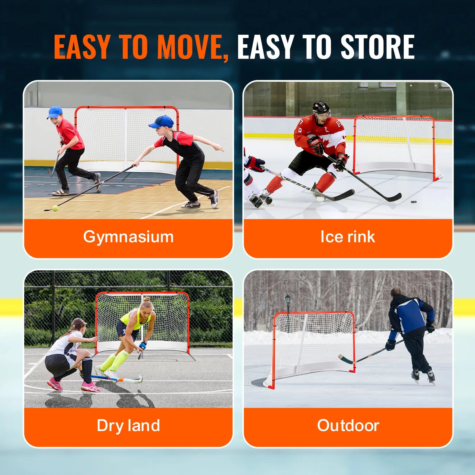 VEVOR Street Hockey Net, Indoor Outdoor Steel Hockey Goal, Official Regulation Hockey Training Goal Set, Portable Hockey Goal