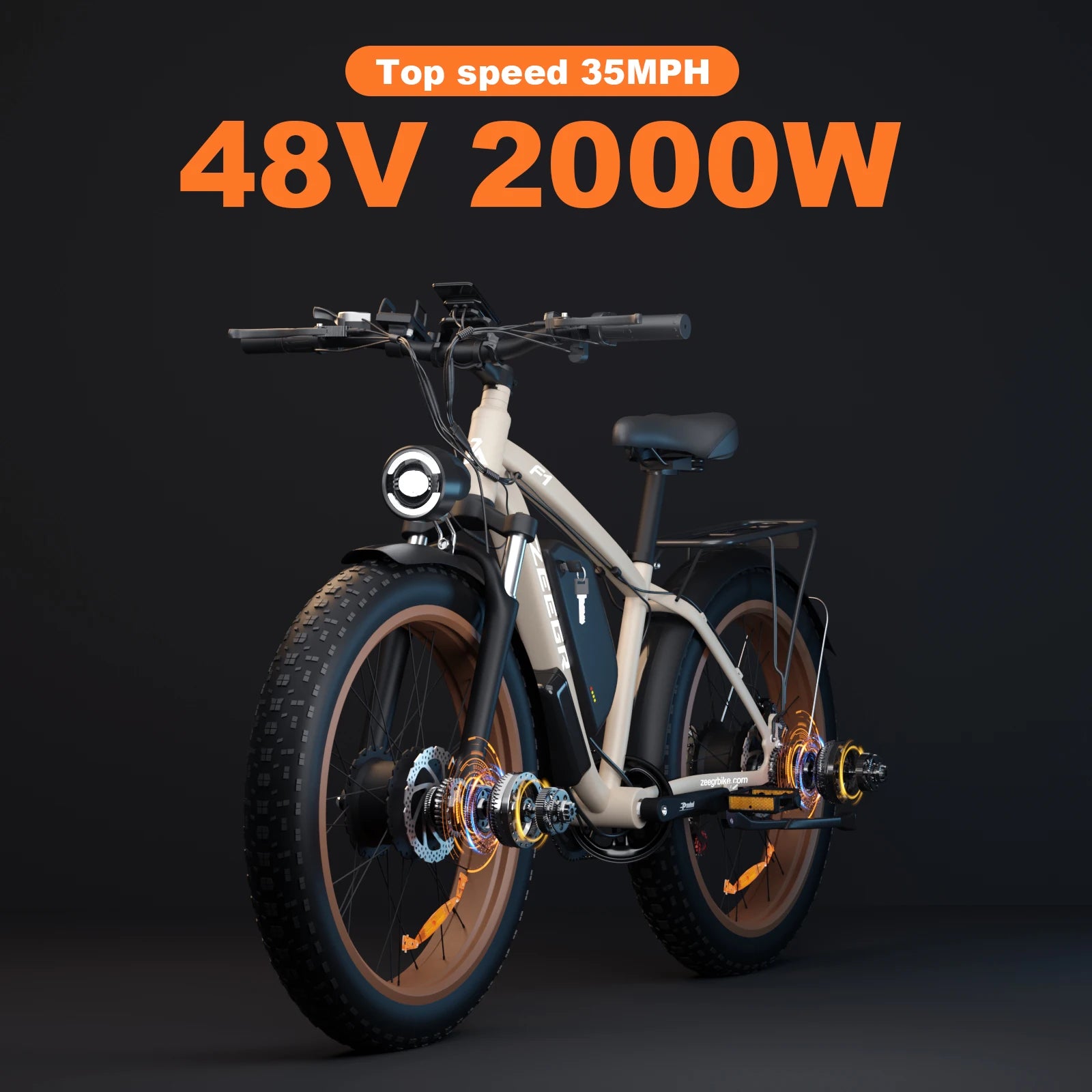 Zgeer F1 48v 2000w ebike full suspension power bicycle with ce 26 inch fat tire hidden dual battery snow beach electric  bike