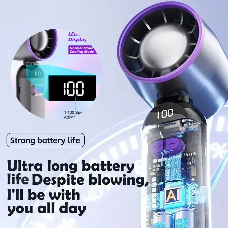 Foldable USB Charging Fan Strong Wind Outdoor Fan Digital Display Portable Fan for Outdoor Camping Trips