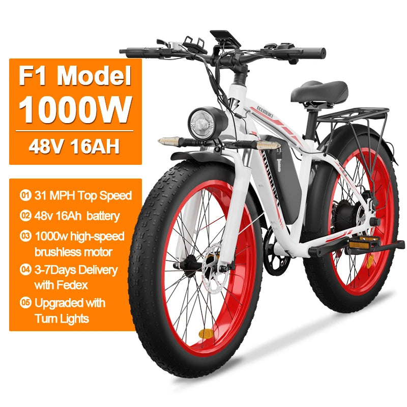 Zgeer F1 48v 2000w ebike full suspension power bicycle with ce 26 inch fat tire hidden dual battery snow beach electric  bike