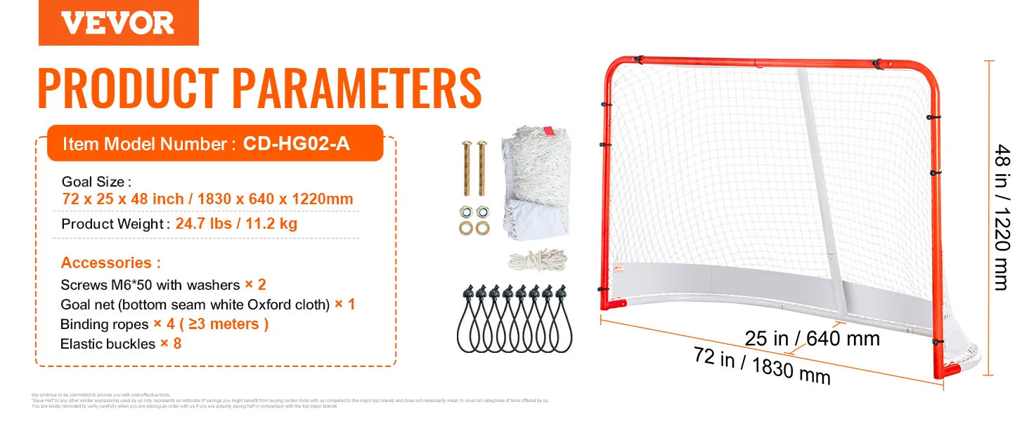 VEVOR Street Hockey Net, Indoor Outdoor Steel Hockey Goal, Official Regulation Hockey Training Goal Set, Portable Hockey Goal