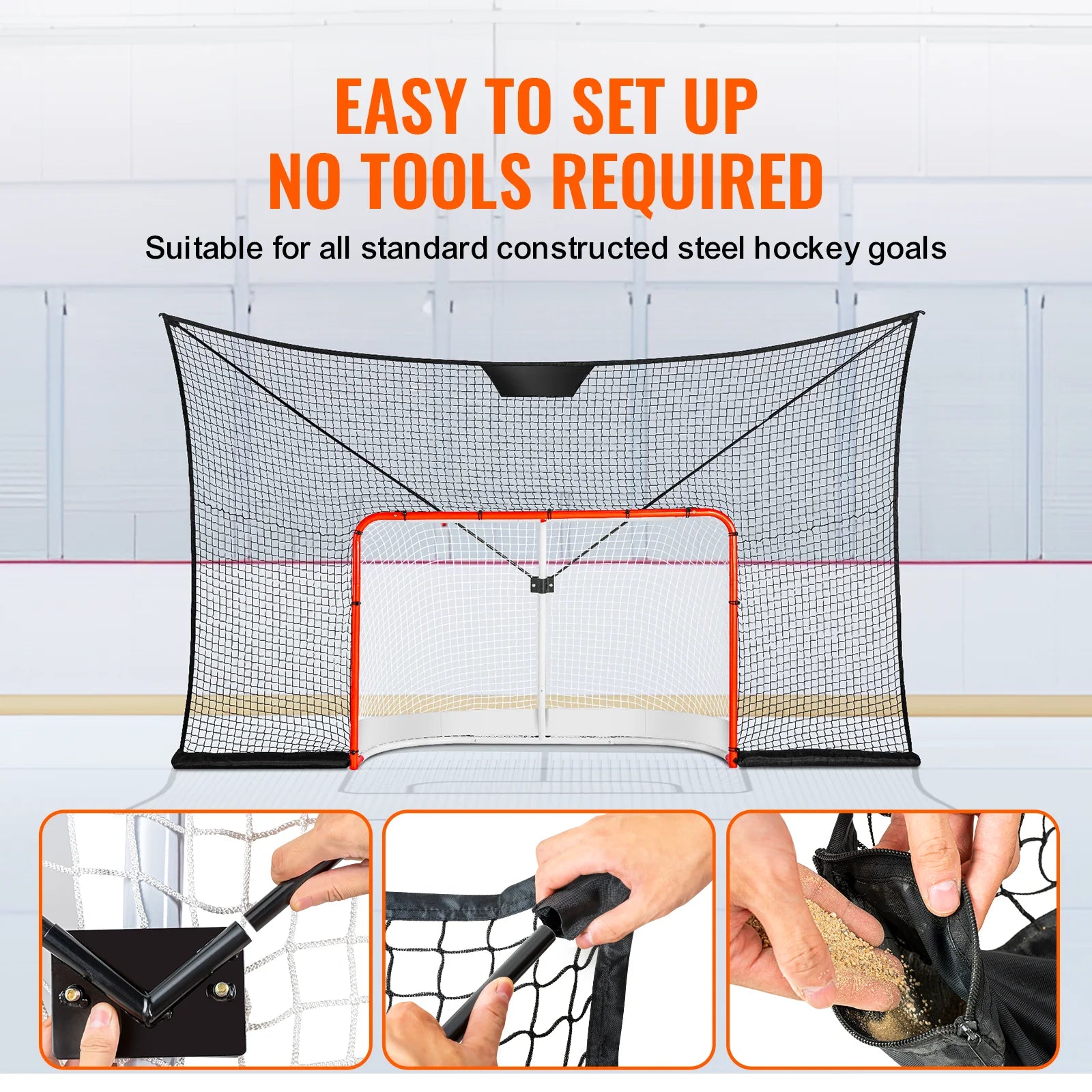 VEVOR 12x7ft Hockey Goal Backstop Net Street Hockey Sports Backstop Netting Portable Outdoor Hockey Training Net Target Net