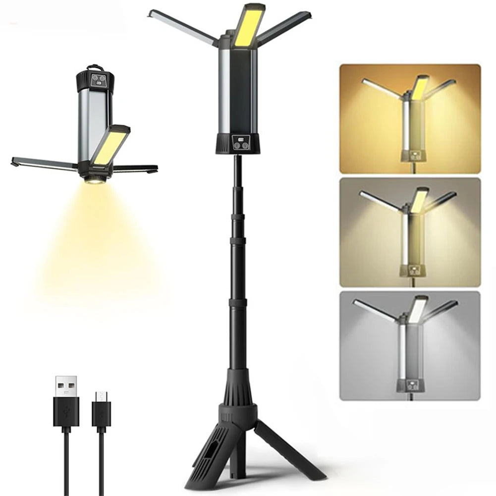 6000mAh LED Work Light with Stand Cordless Work Light with COB Dimmable Work Light Telescopic for Outdoor Camping