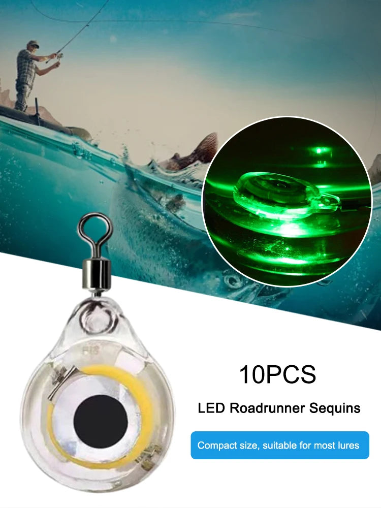 10Pcs Fishing Lure Light Mini Eye Shape Underwater Night Light Lure Battery Powered Luminous Fish Lure for Seawater Freshwater