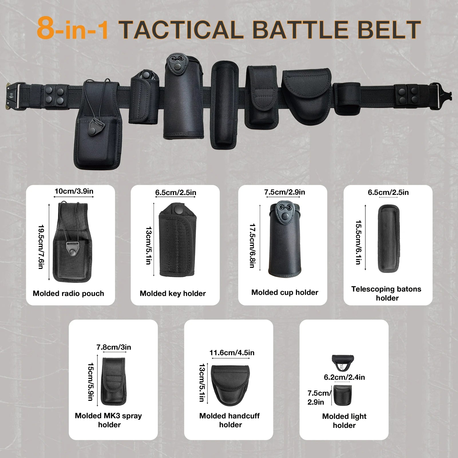 8-in-1 Tactical Duty Belt Set, 1000D Nylon, 35-45" Adjustable, Quick-Release, for Law Enforcement & Military - Gift Idea