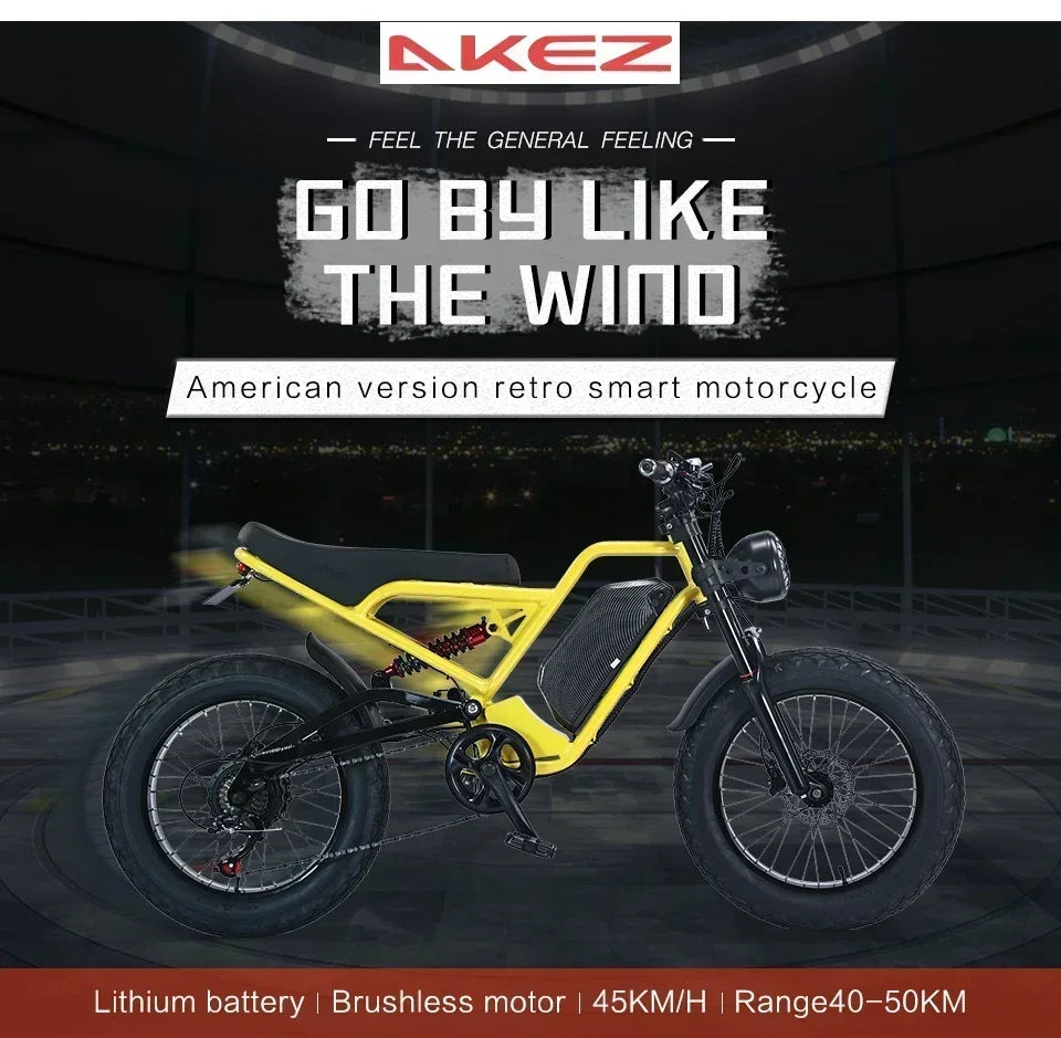 Ebike 2025AKEZ 1500W 48V 18AH Electric Bicycle Full Suspension Removable Battery Fat Tire Hydraulic Brake Adult Electric Bicycle