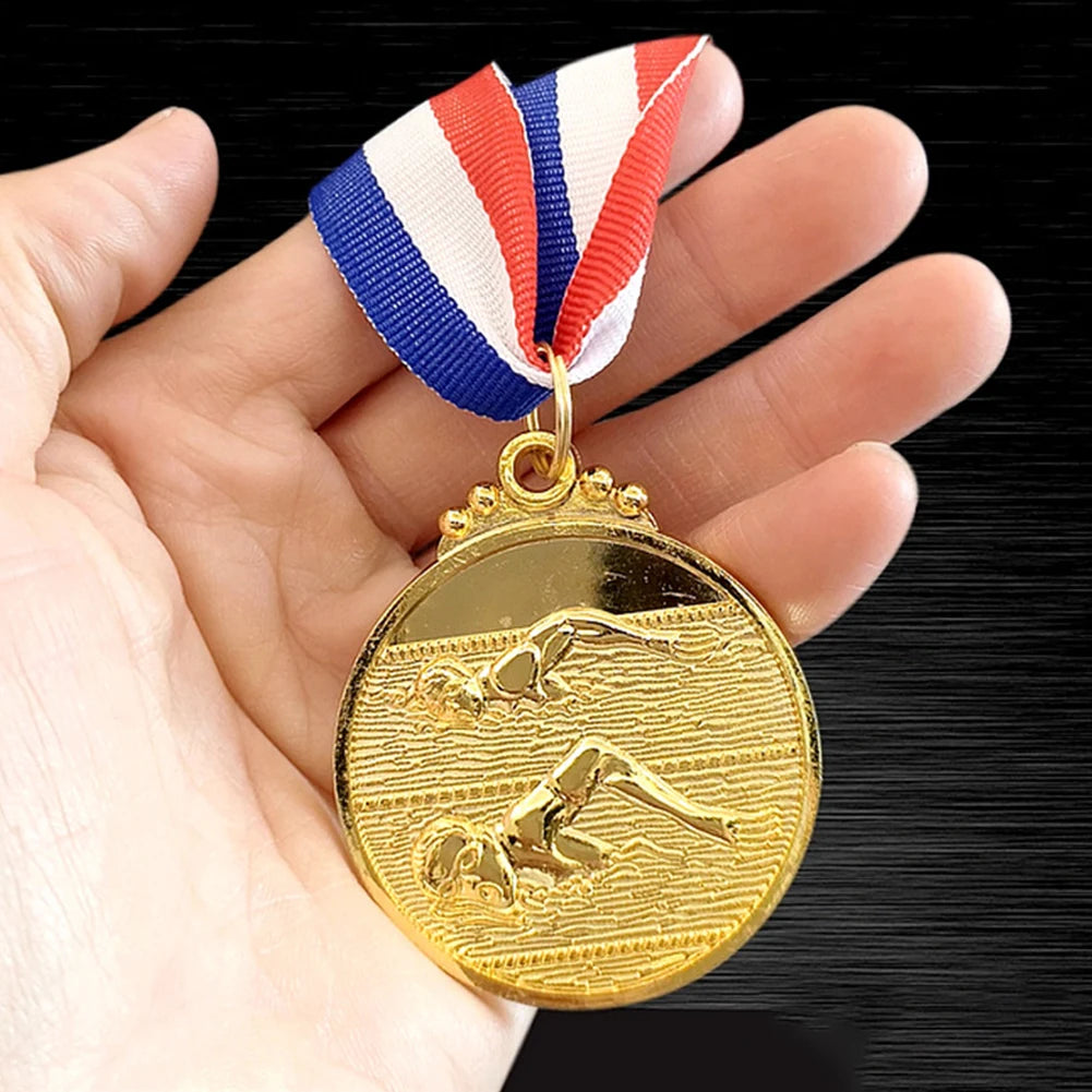 10-30PCS Swimming Medal Competition Awards with Neck Ribbon Metal 5cm Winner Medals Gold/Silver/Bronze Medal for Competitions