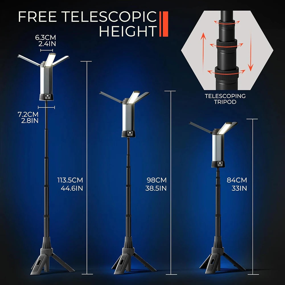 6000mAh LED Work Light with Stand Cordless Work Light with COB Dimmable Work Light Telescopic for Outdoor Camping