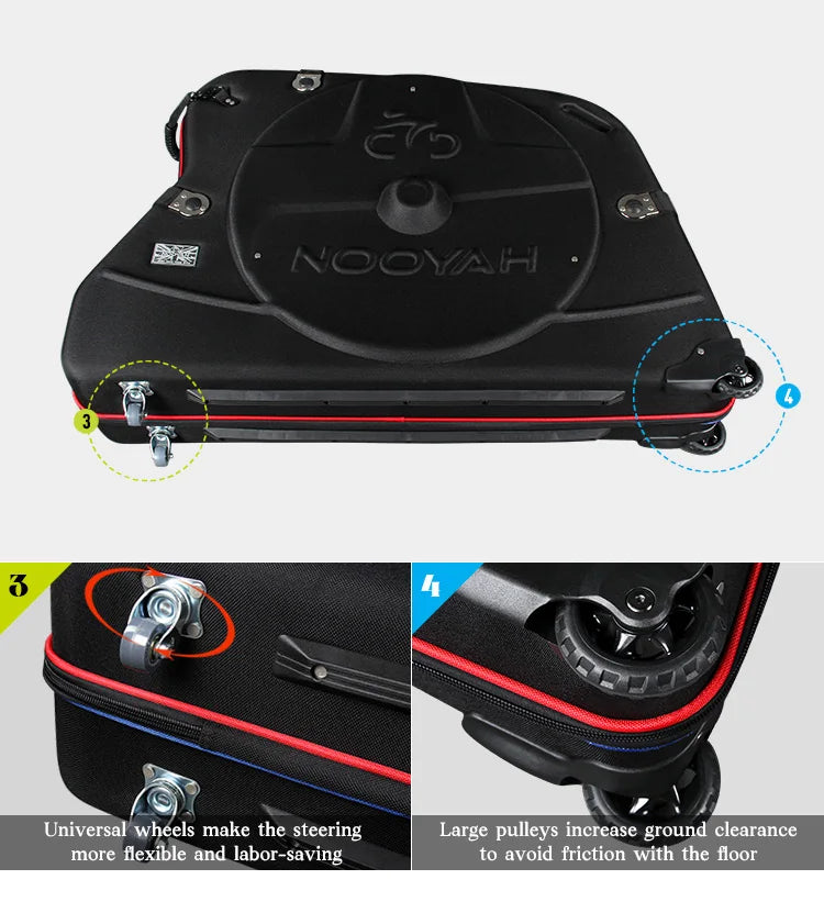 NOOYAH Bike Travel Case Bicycle Transport Bag EVA Case MTB Road Bike Accessories Hardshell Round Trip Suitcase Bike Travel Tools