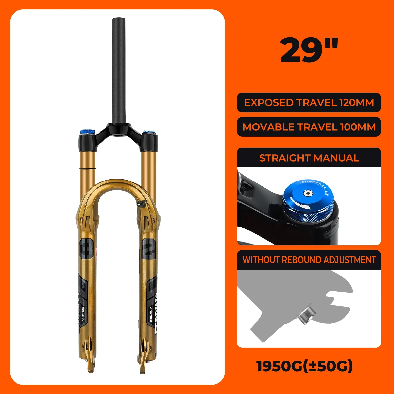 BOLANY Bike Air Fork 27.5/29inch 120mm Travel Oil Air Suspension Lightweight Magnesium Alloy Quick Release Bicycle Fork