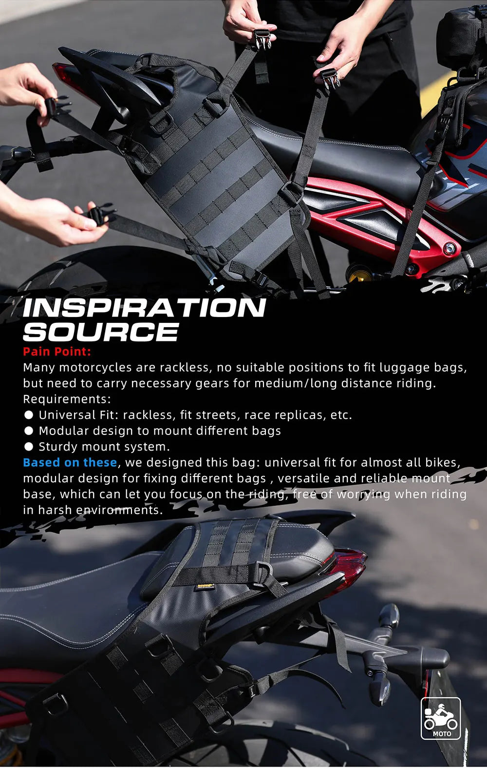 Rhinowalk Motorcycle Side Bag With Base Waterproof 6L/8L/10L/15L Motor Rear Seat Bag Rack Motocross Storage Backpack