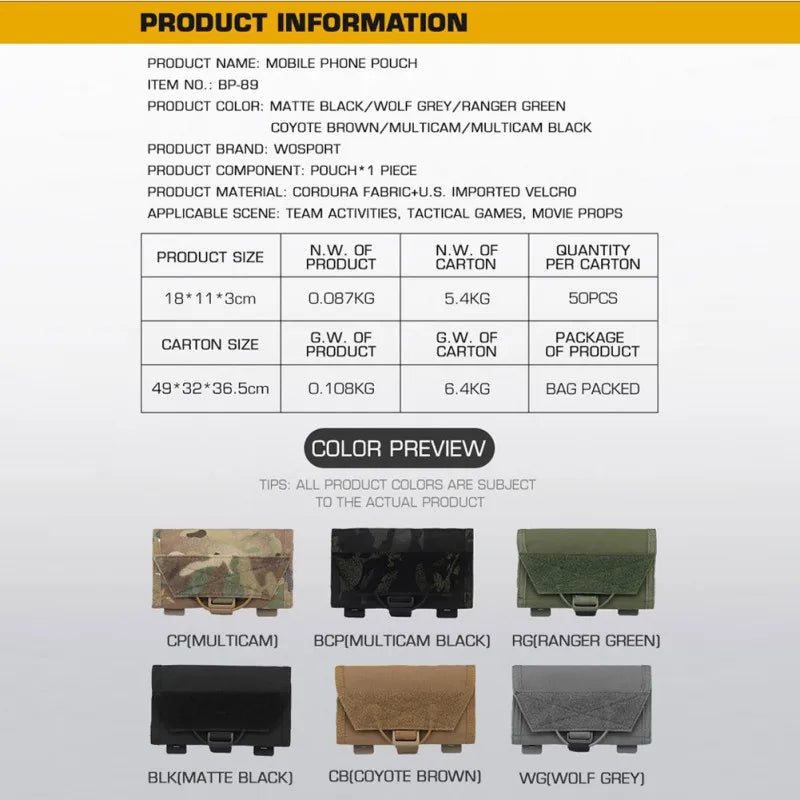 Tactical Molle Pouch Clip Bag Phone Case EDC Tool Bag Quick Release Design Outdoor Camping Hunting Accessories Pouch