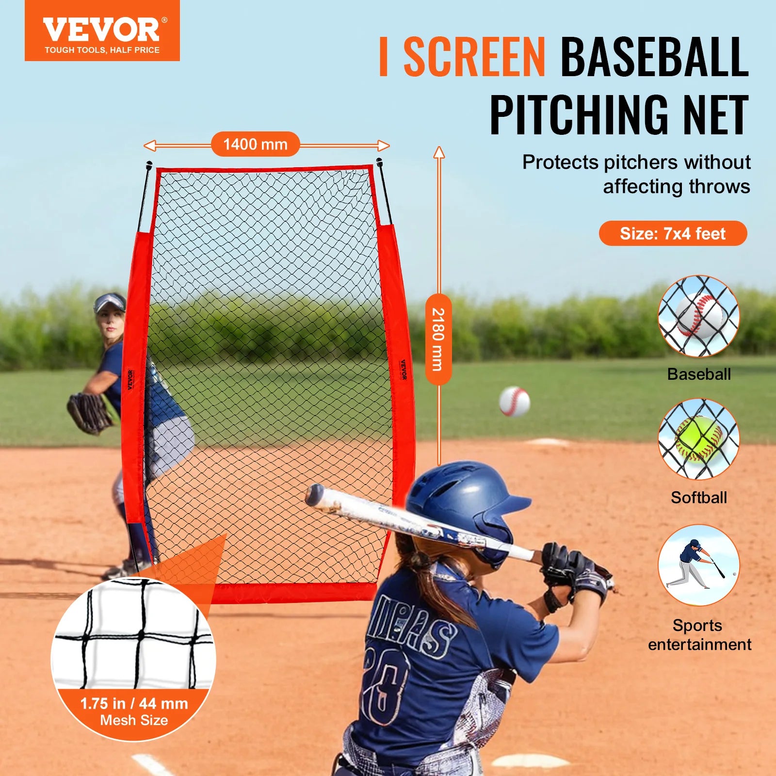 VEVOR Baseball Screen for Batting CageBaseball & Softball Safety Screen Body Protector Portable Batting Screen Bag Red Black