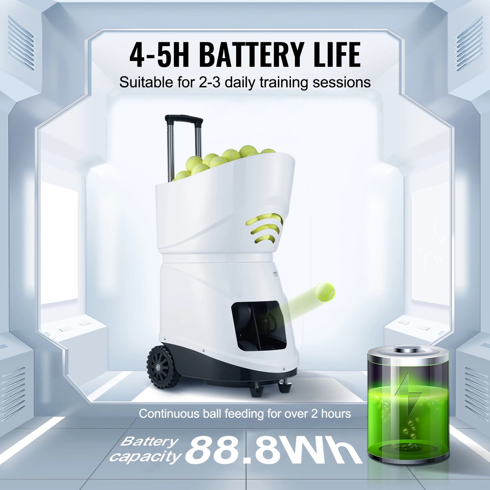 VEVOR Tennis Ball Machine Automatic Portable Launcher Multi-Mode Drills 2+ Hours Play Rechargeable Battery App Remote Control