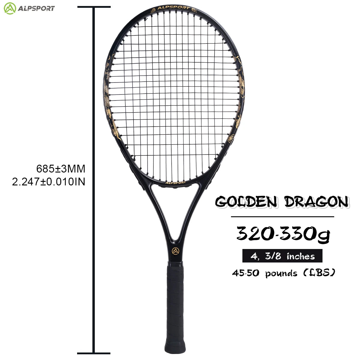 ALPSPORT JL T800 Carbon Fiber Tennis Racket 18K, Professional Training Racket with Bag & Adjustable Strap (Men & Women)